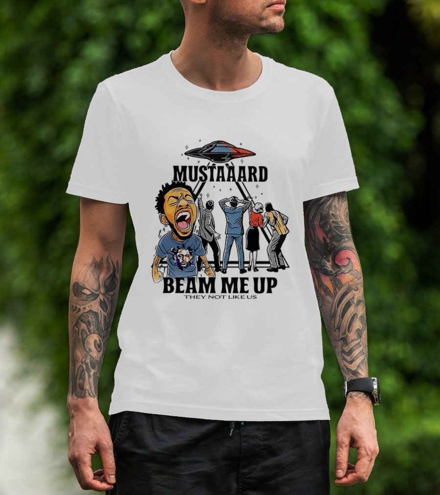 Mustard Beam Me Up They Not Like Us Alien Abduction T-Shirt