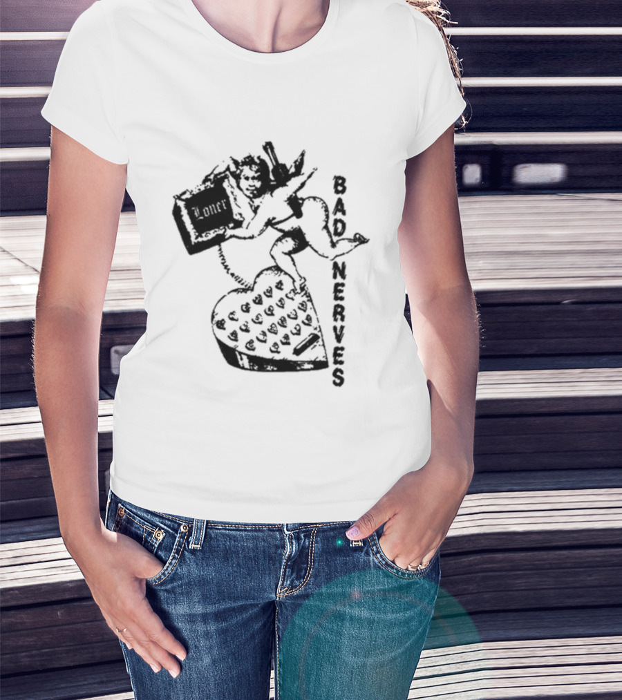 Bad Nerves Loner Checkered Heart And Angel Playing Card T-Shirt