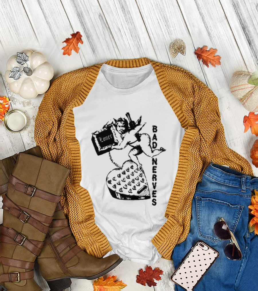 Bad Nerves Loner Checkered Heart And Angel Playing Card T-Shirt