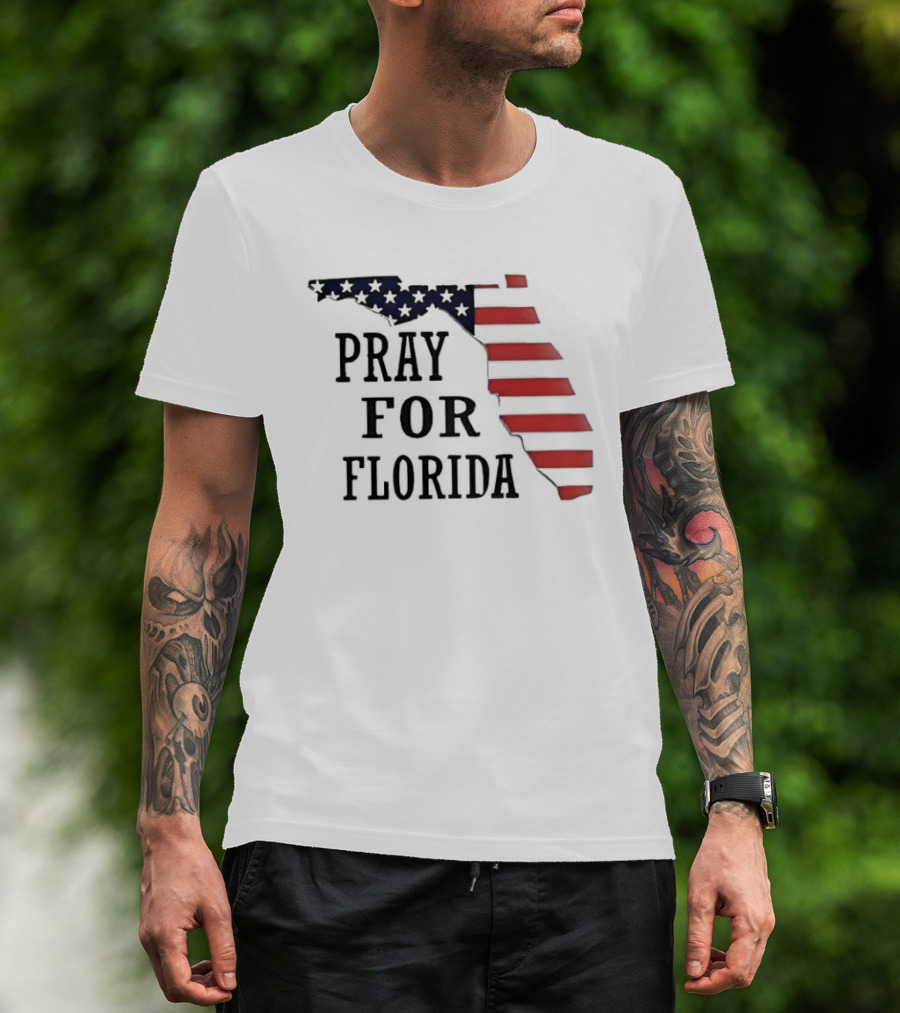 Pray For Florida American Flag Map Stars And Stripes T-Shirt