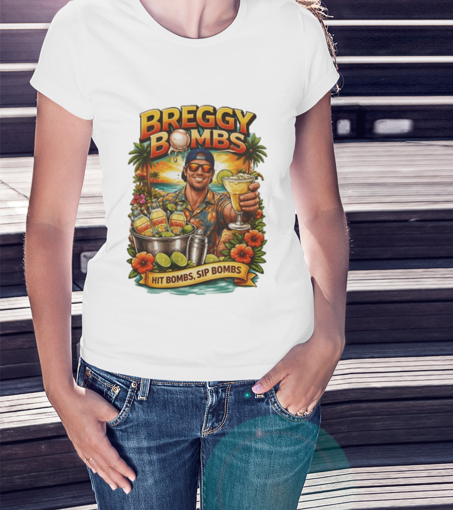 Breggy Bombs Hit Bombs Sip Bombs Tropical Cocktail Vibes T-Shirt