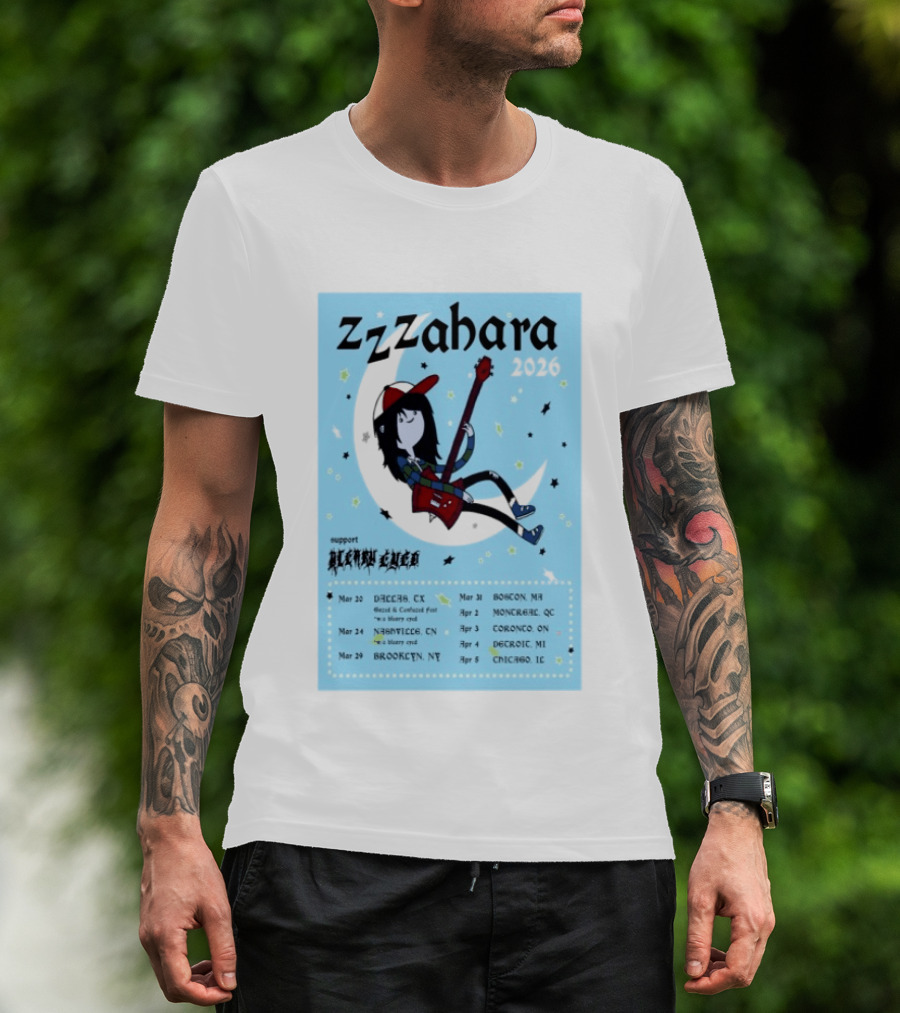Zzzahara Fall Tour 2026 Dates And Support Act With Cartoon Guitarist T-Shirt