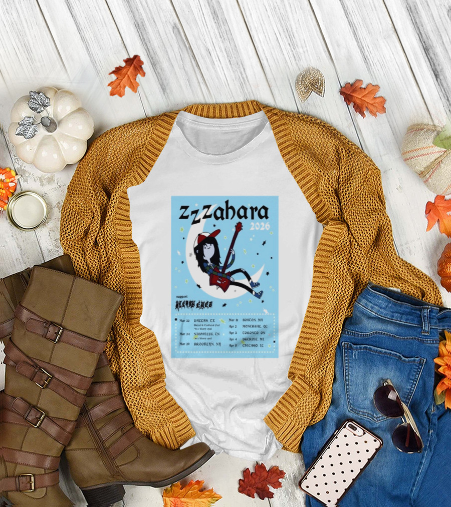 Zzzahara Fall Tour 2026 Dates and Support Act with Cartoon Guitarist T-Shirt