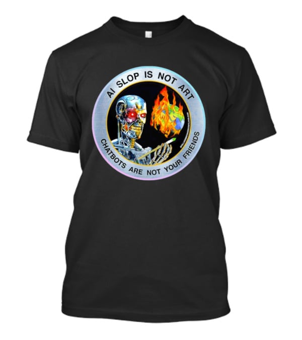 AI Slop Is Not Art Chatbots Are Not Your Friends Cyborg Painting Flames T-Shirt