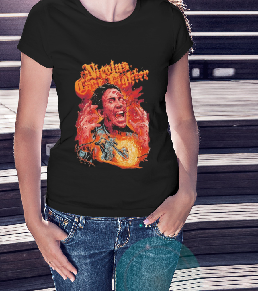 Nicolas Cage Fighter Melting Face Ghost Rider Flame Chain T-Shirt