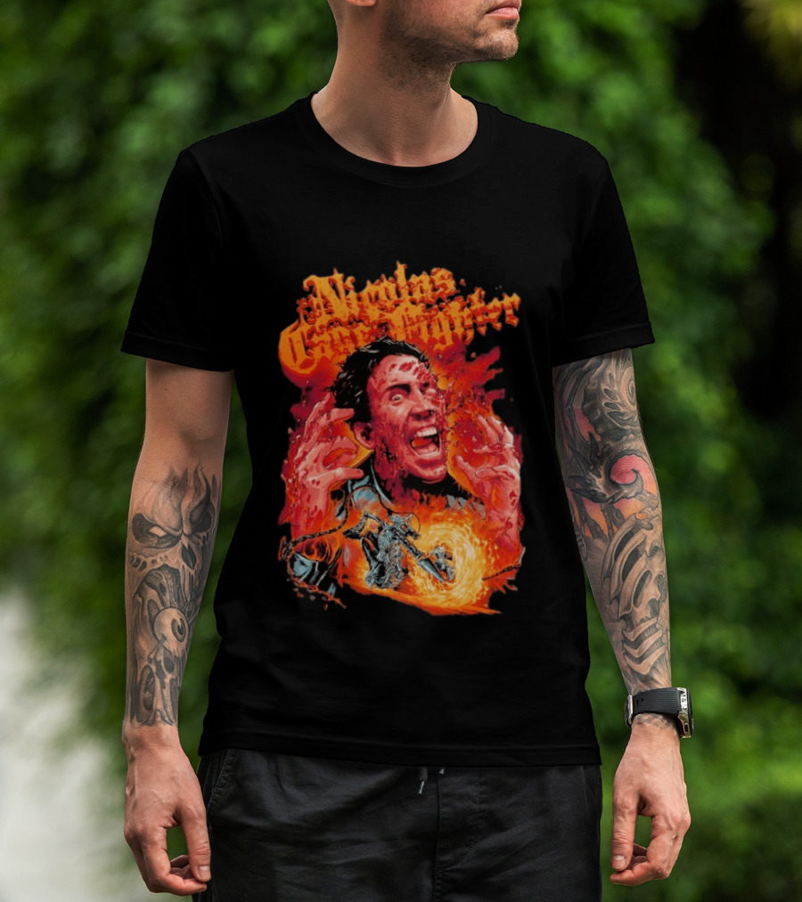 Nicolas Cage Fighter Melting Face Ghost Rider Flame Chain T-Shirt