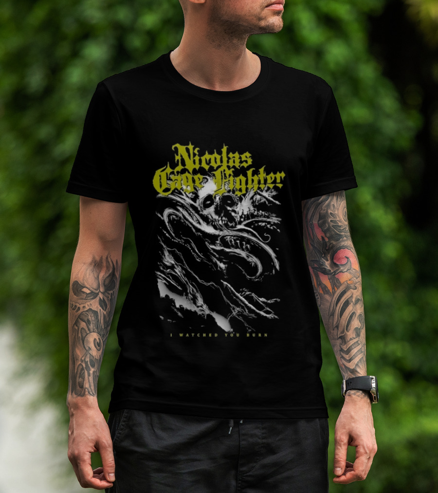 Nicolas Cage Fighter I Ed You Burn Ghost Skeleton In Yellow T-Shirt