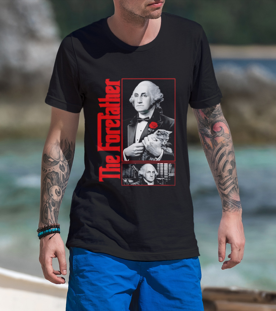 Patriotic George Washington Forefather The American Godfather Cat T-Shirt