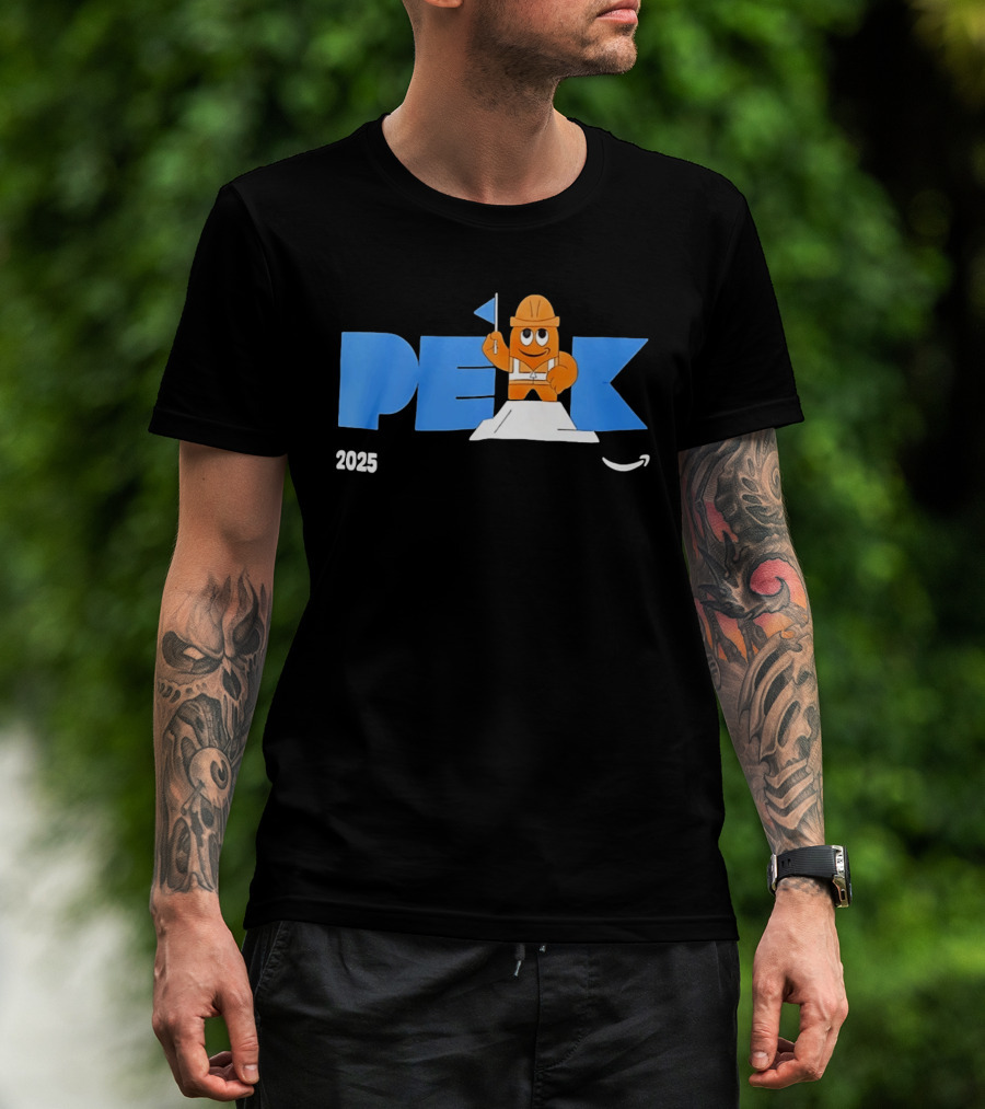 Peak 2025 Construction Character Holding Flag T-Shirt