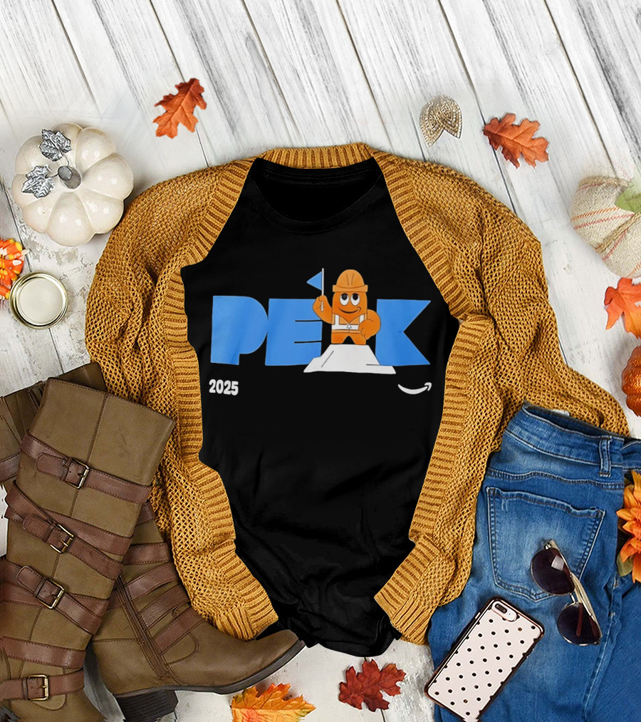 Peak 2025 Construction Character Holding Flag T-Shirt
