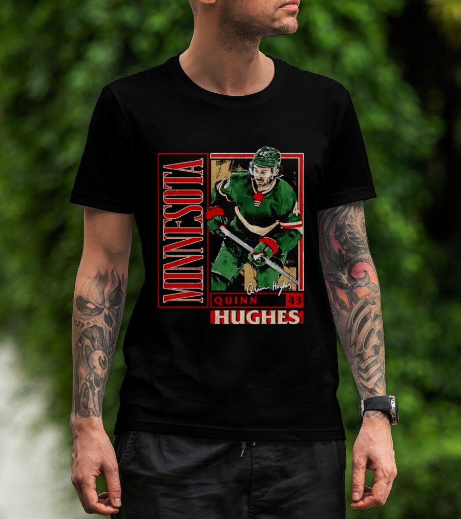 Minnesota Quinn Hughes 43 Hockey Player Art Card T-Shirt