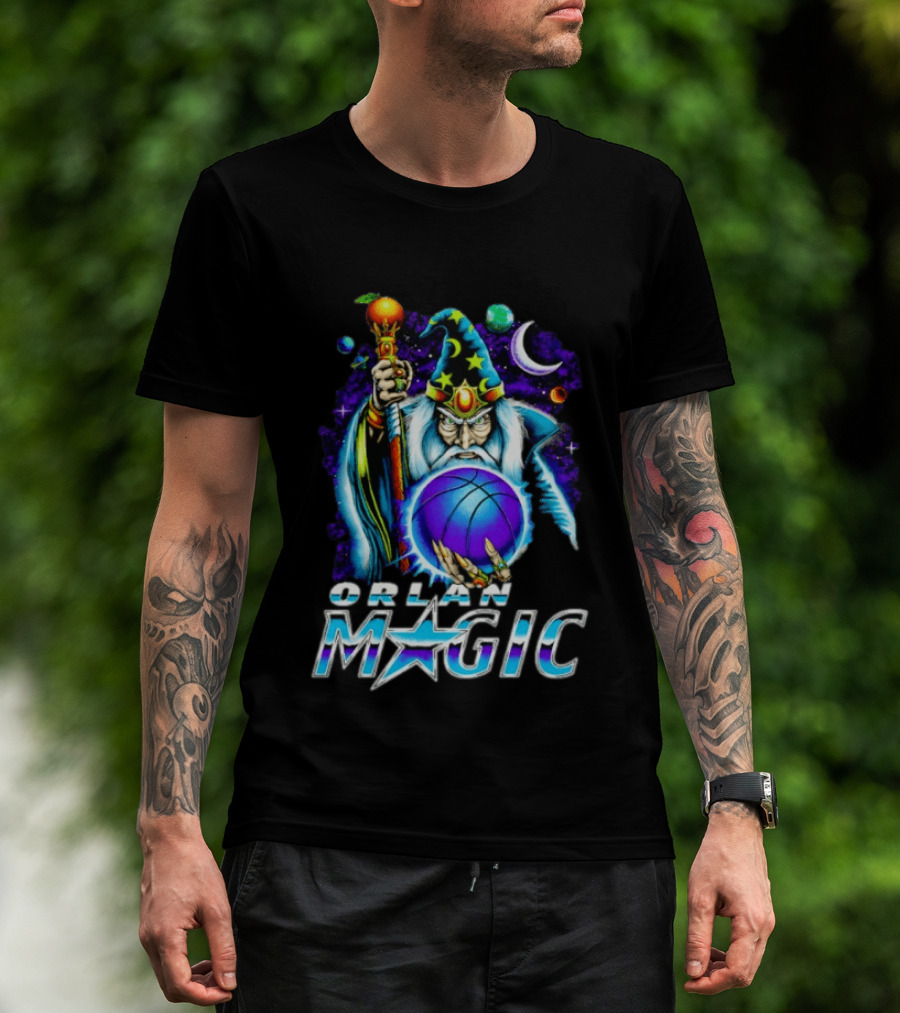 Wizar Orlando Magic Wizard Basketball Planets Stars T-Shirt