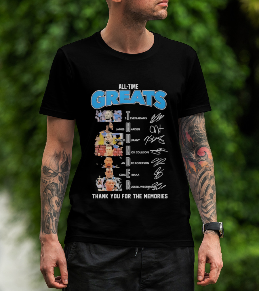 All Time Greats Oklahoma City Thunder Players Signatures Thank You For The Memories T-Shirt