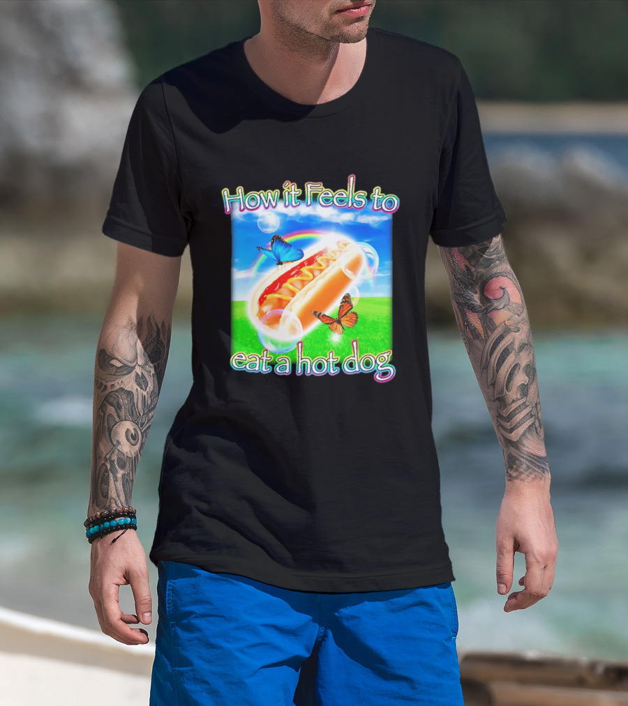 How It Feels To Eat A Hot Dog With Butterflies And Rainbow T-Shirt