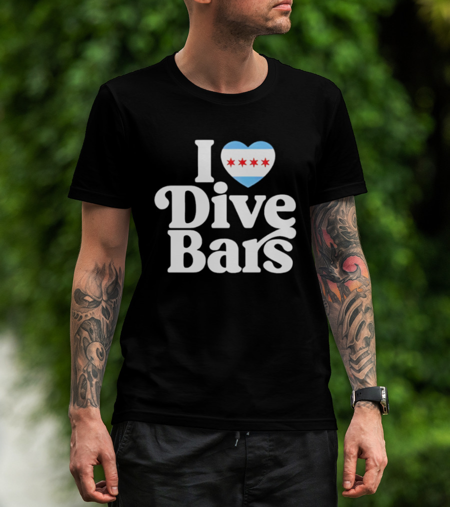 I Love Dive Bars Chicago Flag Heart T-Shirt