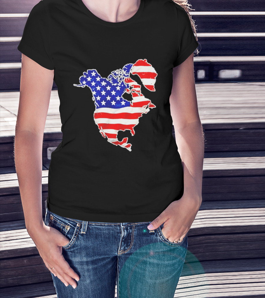 North America US Flag Continent Map Stars And Stripes T-Shirt