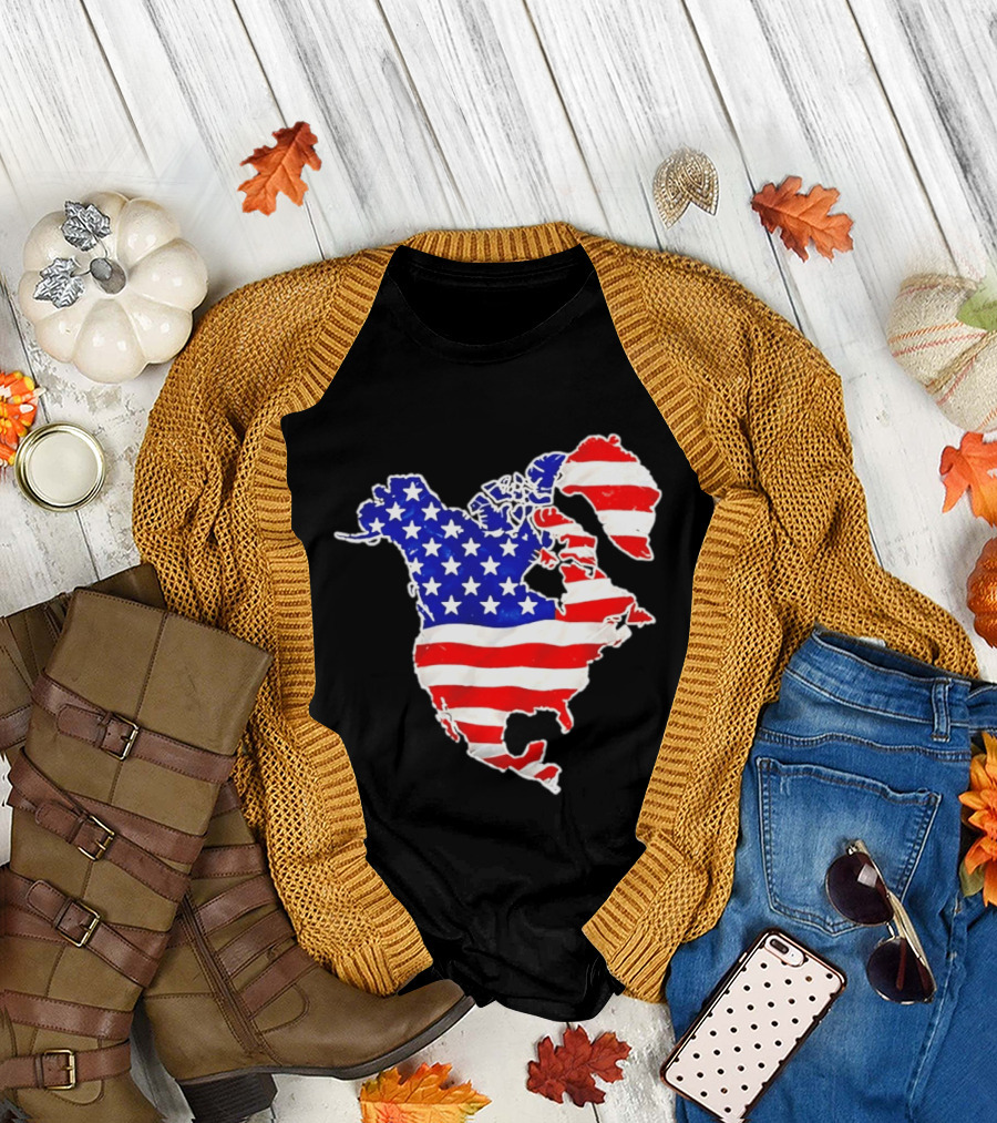 North America US Flag Continent Map Stars and Stripes T-Shirt