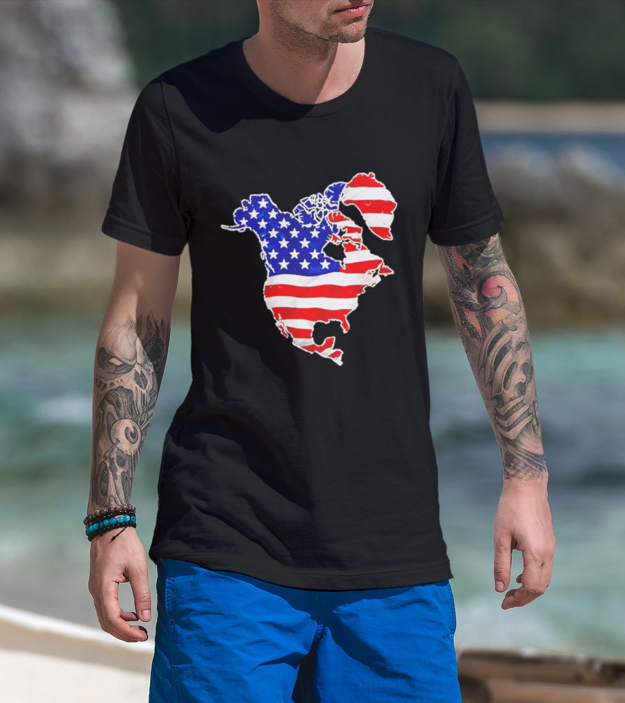 North America US Flag Continent Map Stars And Stripes T-Shirt