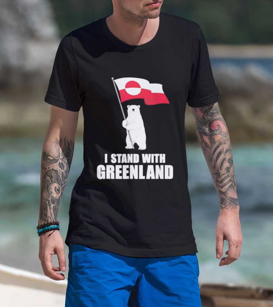 I Stand With Greenland Flag Bear Polar Pride Kalaallit Greenlanders T-Shirt