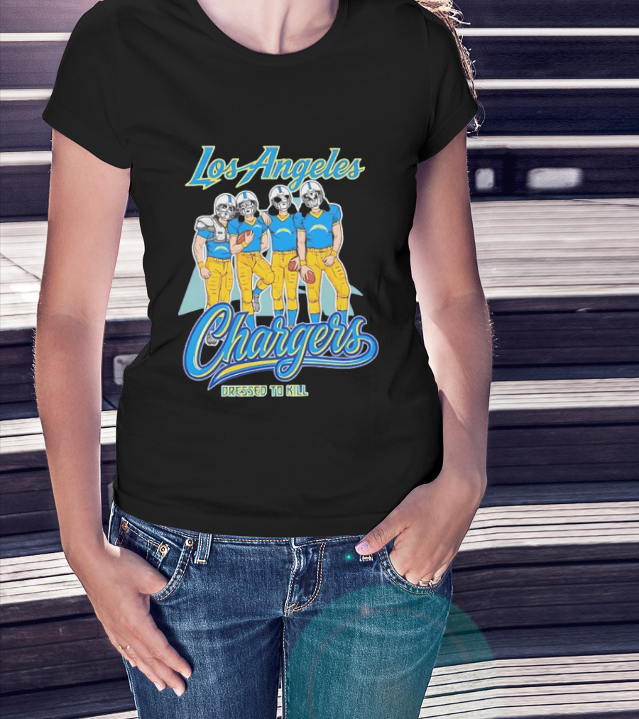 Los Angeles Chargers Dressed To Kill Players Skull Faces Cartoon T-Shirt