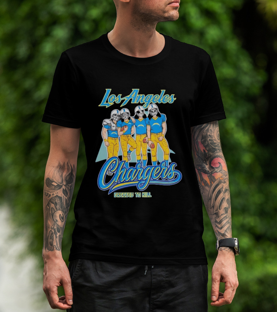 Los Angeles Chargers Dressed To Kill Players Skull Faces Cartoon T-Shirt
