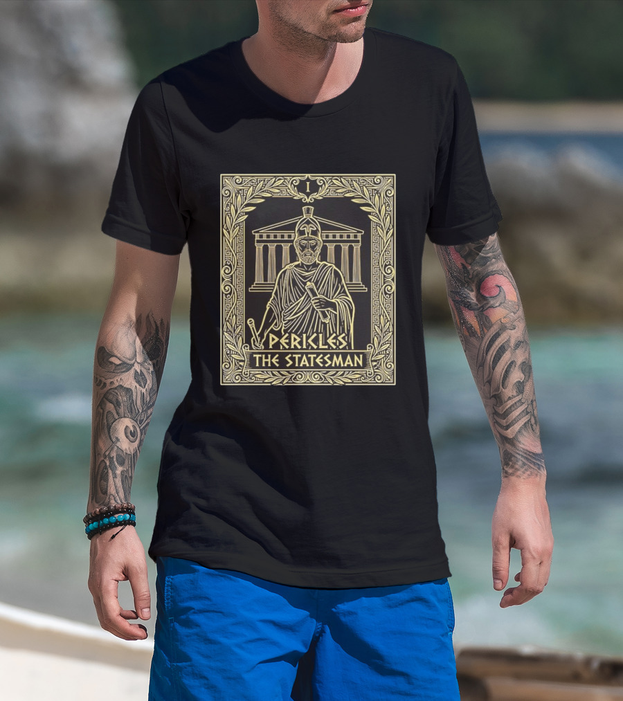 Pericles The Statesman Tarot Card Ancient Greece Roman Helmet Greek Columns T-Shirt