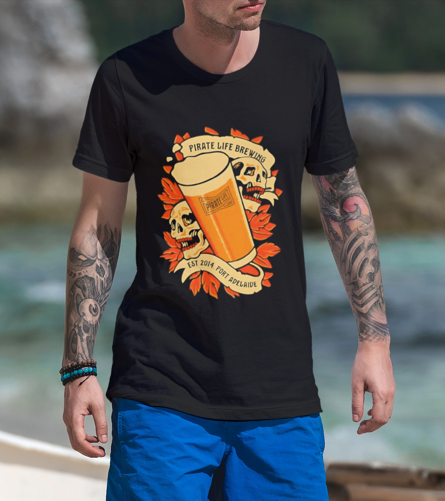 Pirate Life Brewing Est 2014 Port Adelaide Pint Skulls T-Shirt