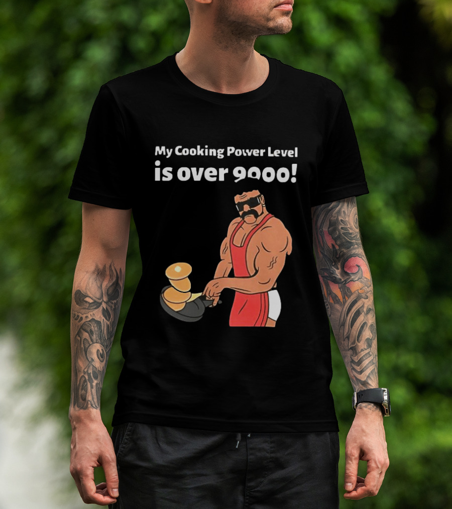 My Cooking Power Level Is Over 9000 Muscle Chef In Red Apron T-Shirt