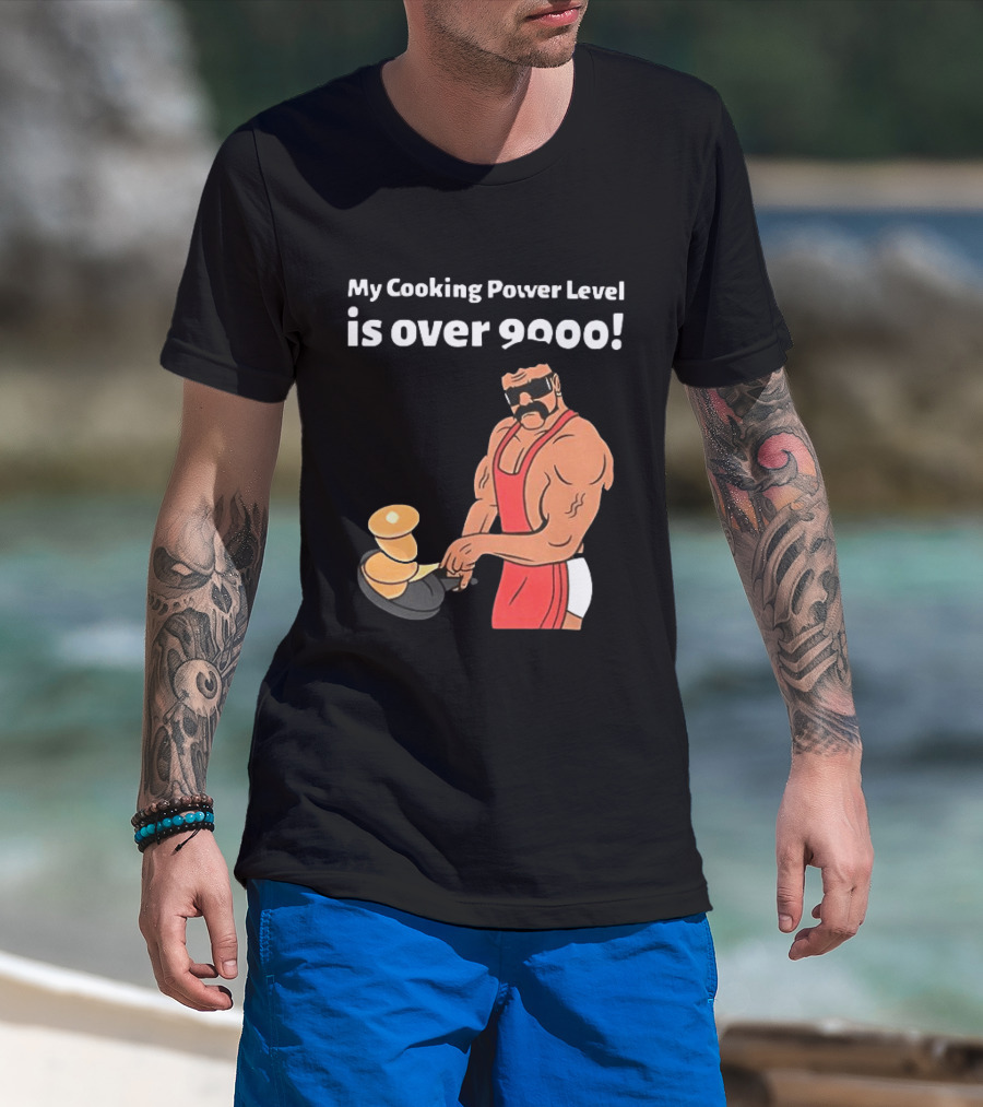 My Cooking Power Level Is Over 9000 Muscle Chef In Red Apron T-Shirt