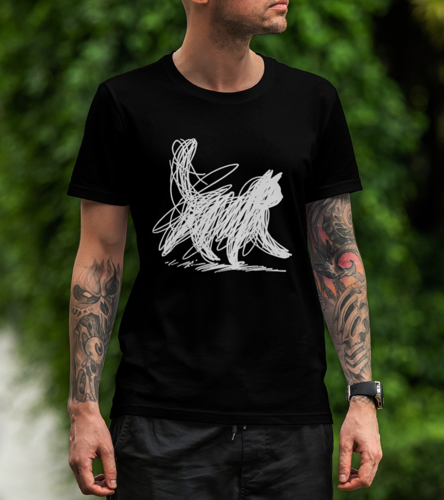 Scribble Cat Minimal Line Art Japanese T-Shirt