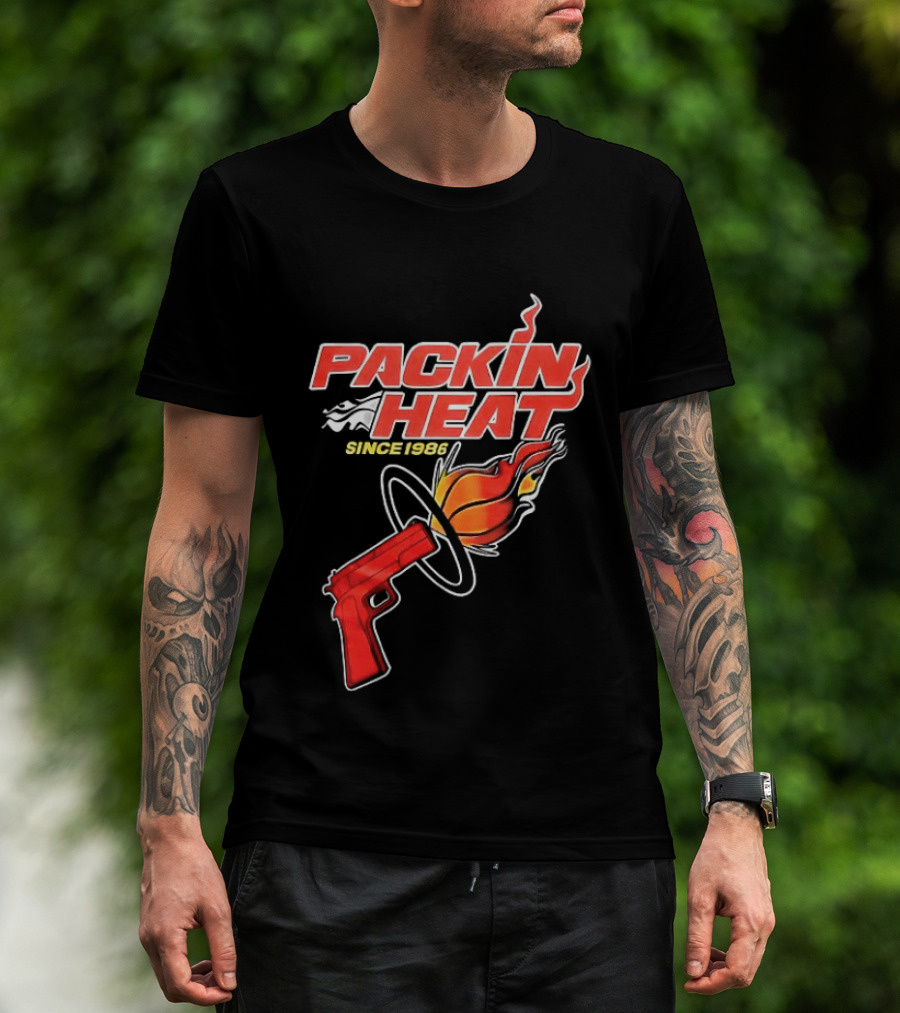 Packin Heat Since 1986 Flaming Basketball And Gun T-Shirt