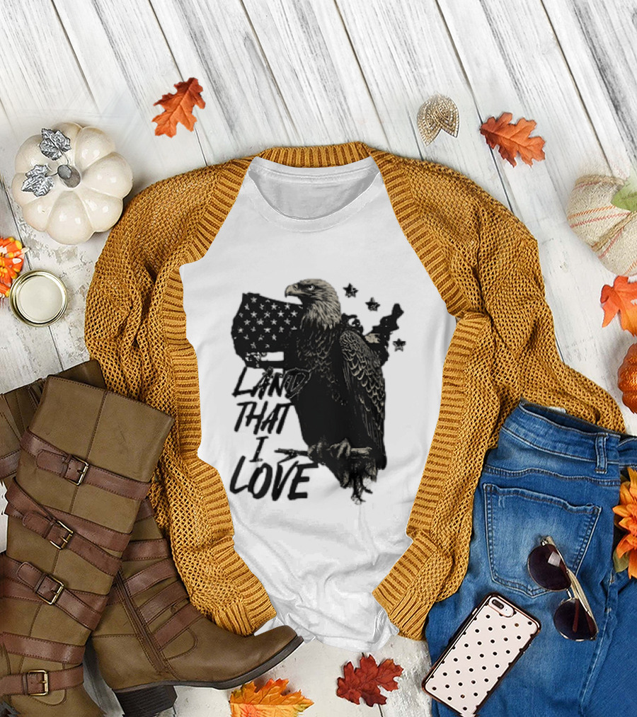 Land That I Love Eagle with American Flag and Stars T-Shirt