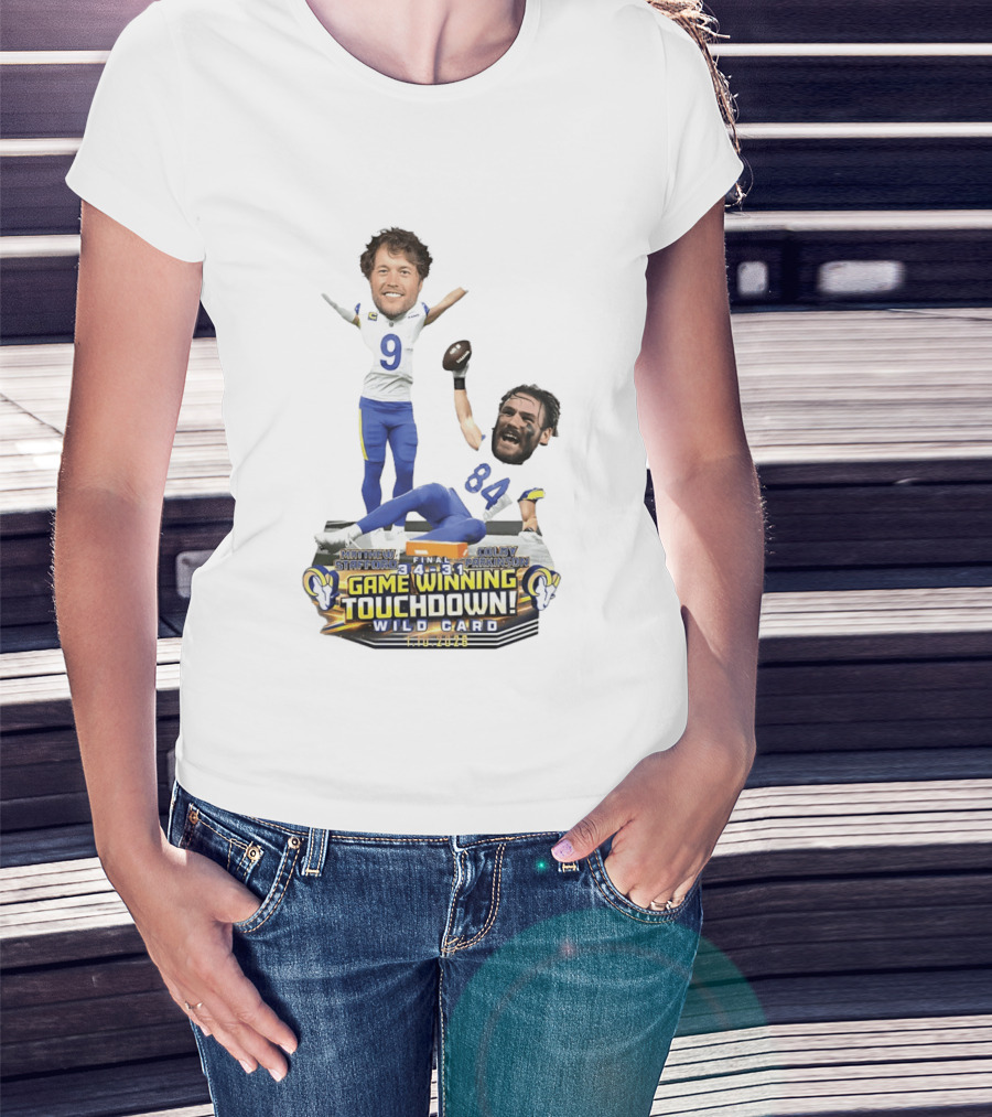 Matthew Stafford Colby Parkinson Los Angeles Rams Game Winning Touchdown Wild Card Caricature 2023 T-Shirt