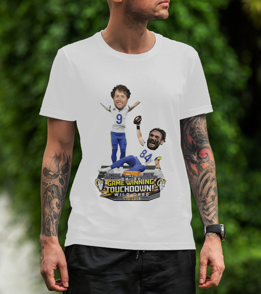 Matthew Stafford Colby Parkinson Los Angeles Rams Game Winning Touchdown Wild Card Caricature 2023 T-Shirt