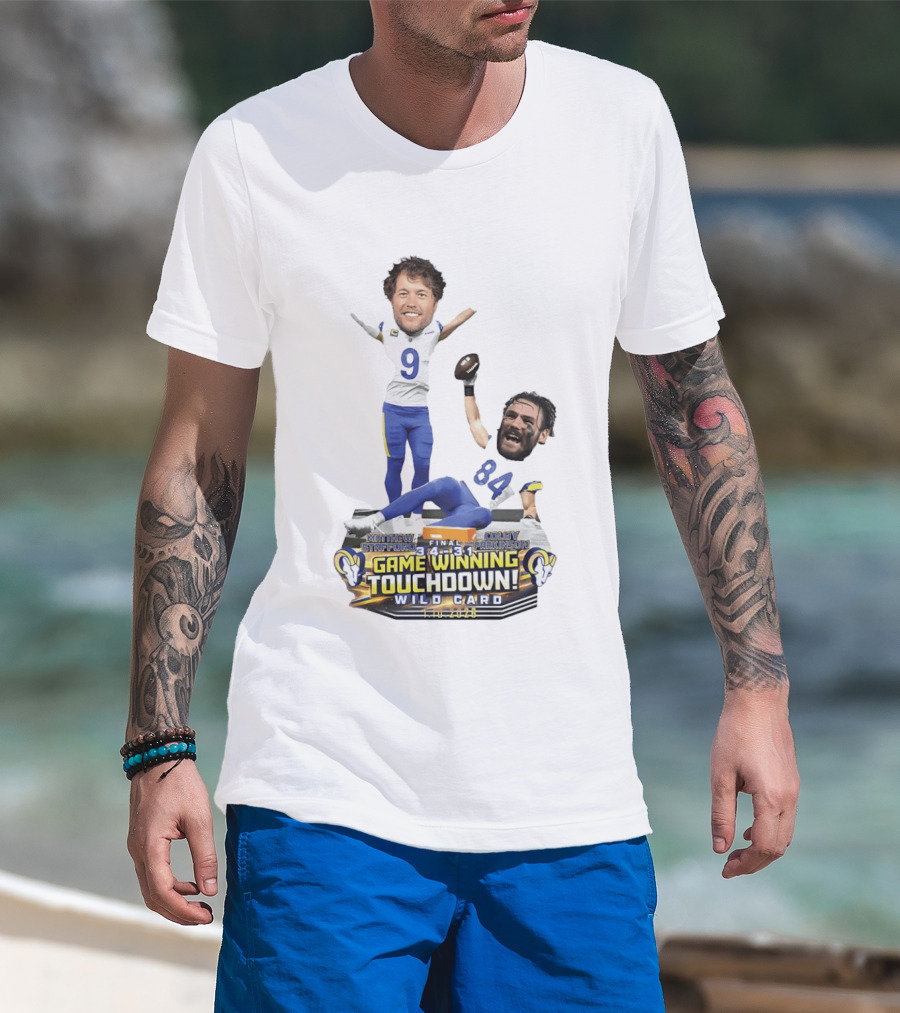 Matthew Stafford Colby Parkinson Los Angeles Rams Game Winning Touchdown Wild Card Caricature 2023 T-Shirt