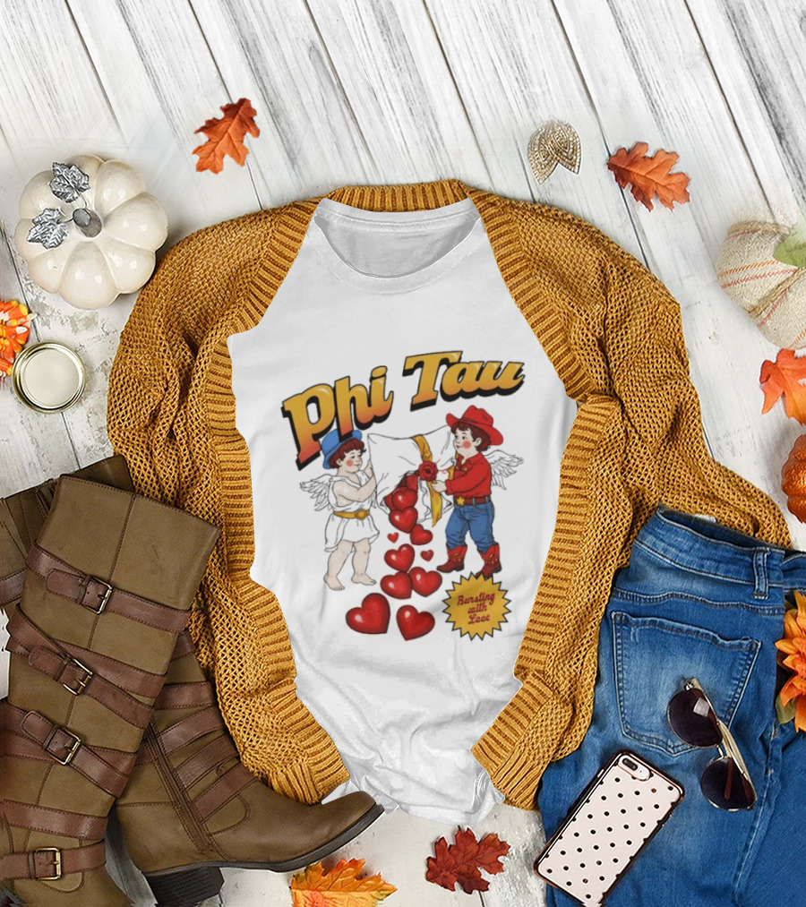 Phi Tau Valentine's Cupid And Cowboy Bursting With Love Hearts T-Shirt