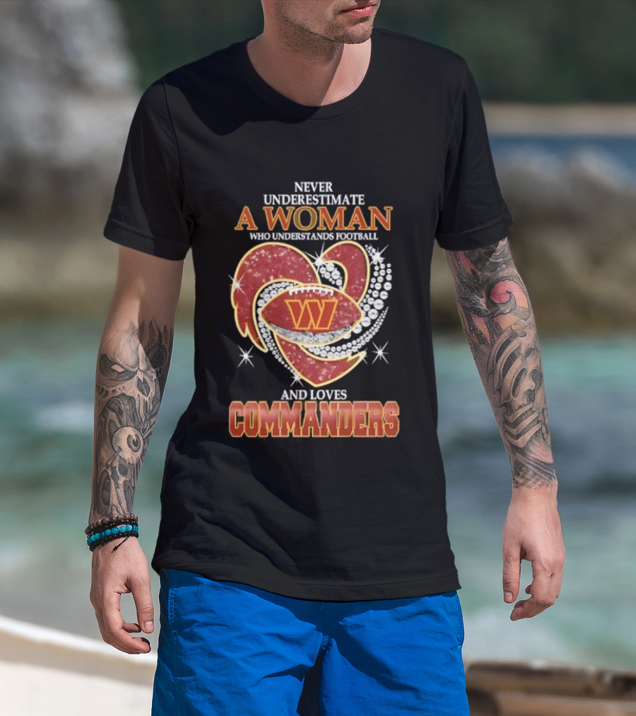 Never Underestimate A Woman Who Understands Football And Loves Commanders T-Shirt
