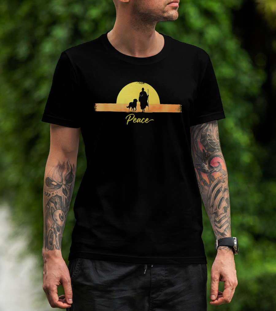 Sunset Walk For Peace Monks And Aloka Dog T-Shirt