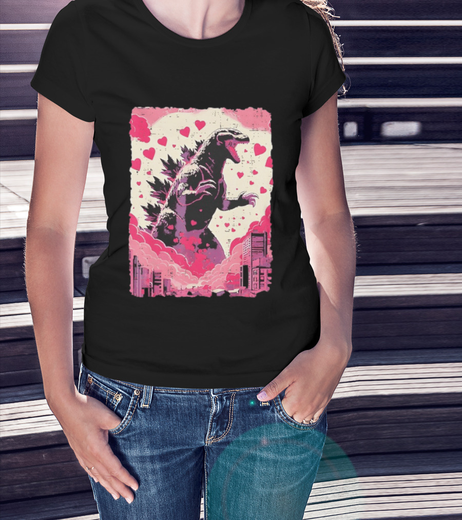 Valentines Day Love Japanese Kaiju Monster With Hearts For Men Women T-Shirt