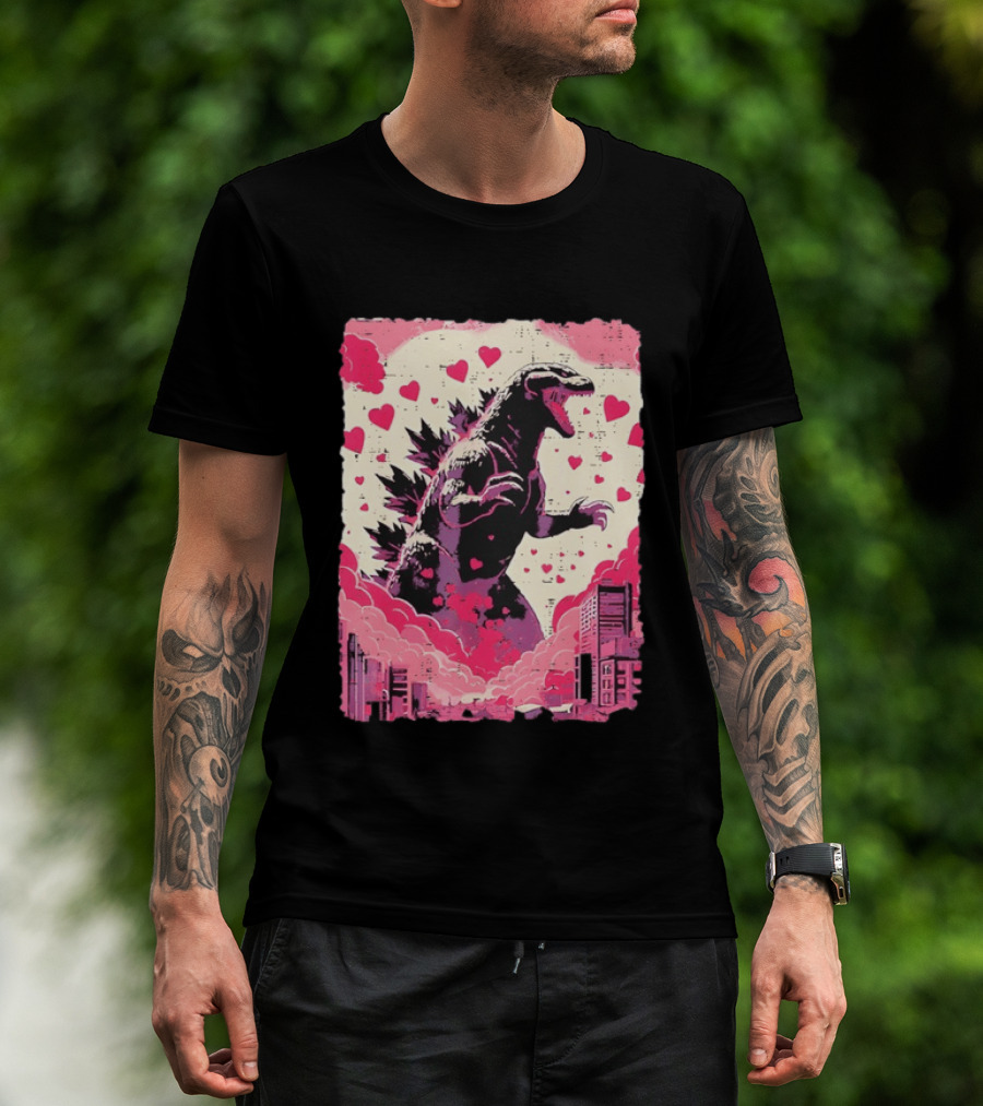 Valentines Day Love Japanese Kaiju Monster With Hearts For Men Women T-Shirt