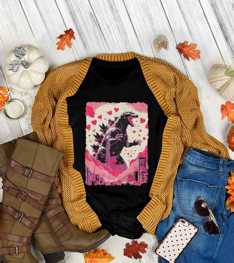 Valentines Day Love Japanese Kaiju Monster with Hearts for Men Women T-Shirt