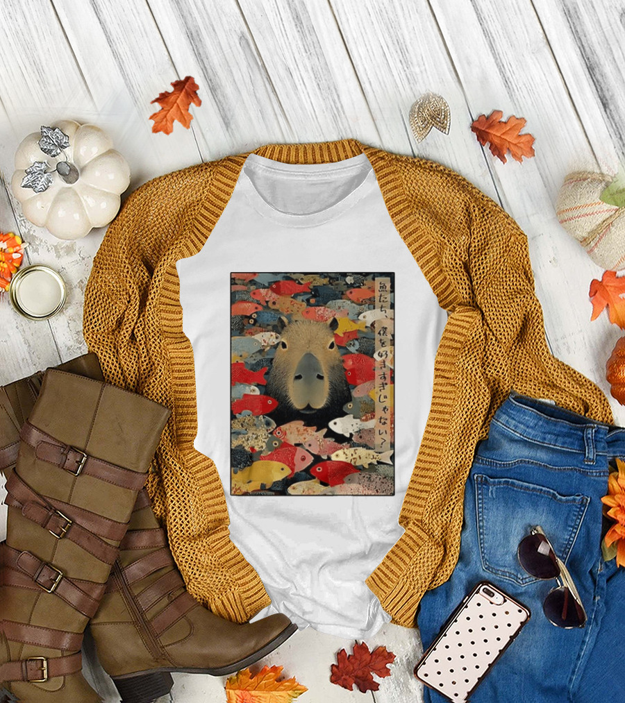 Am I too lovable Capybara surrounded by colorful koi fish T-Shirt