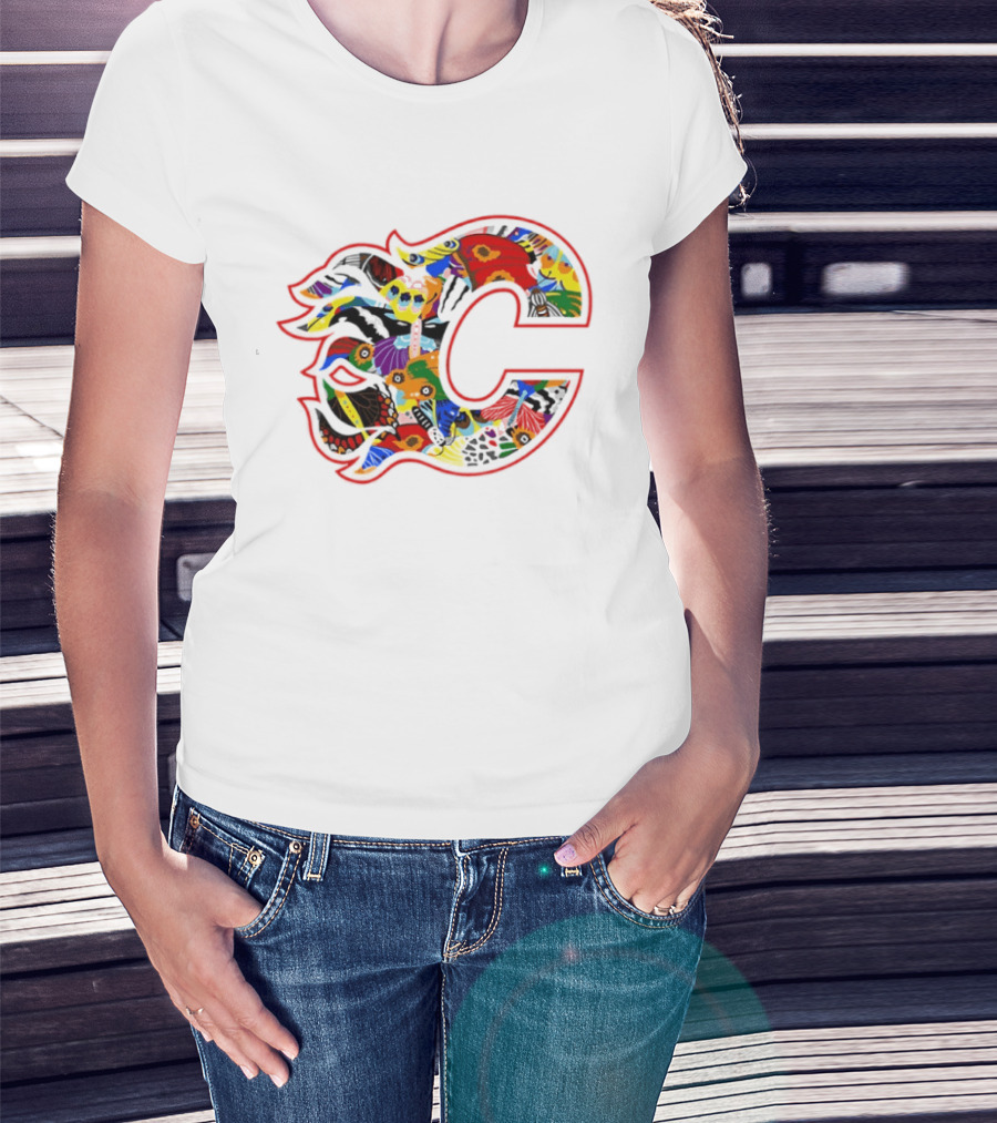 Calgary Flames Pride Night Colorful C Flag T-Shirt
