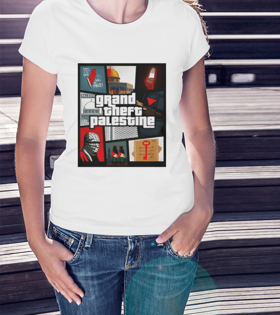 Grand Theft Palestine Dome Of The Rock Sea To Sea Free Palestine RPG Key 55 Flag Cover T-Shirt
