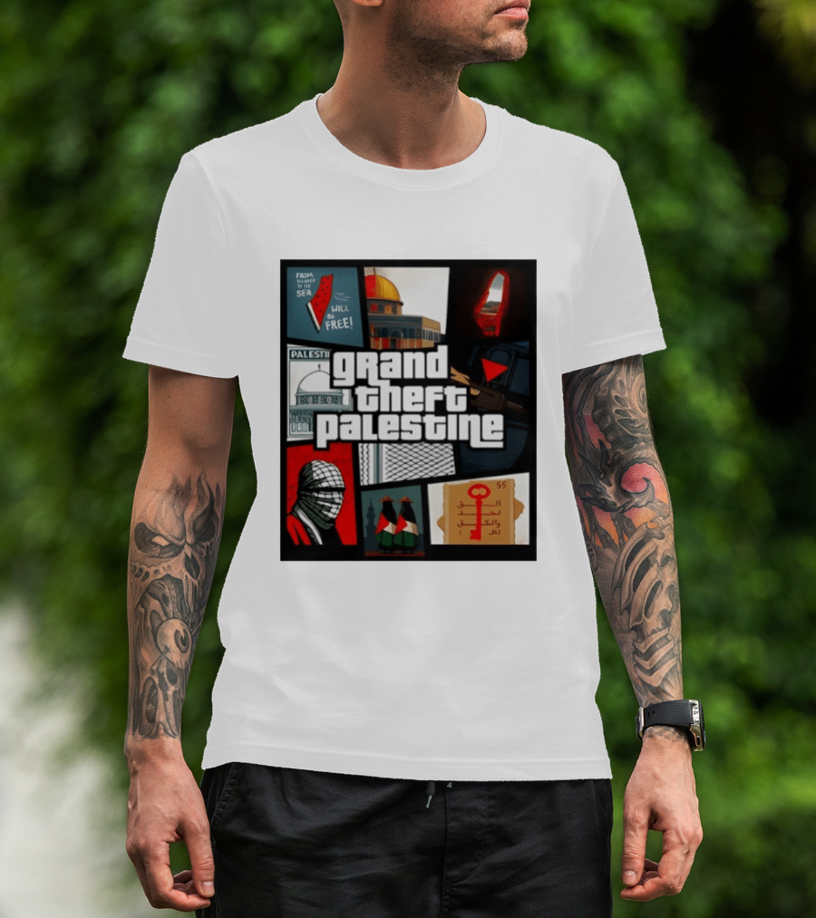 Grand Theft Palestine Dome Of The Rock Sea To Sea Free Palestine RPG Key 55 Flag Cover T-Shirt