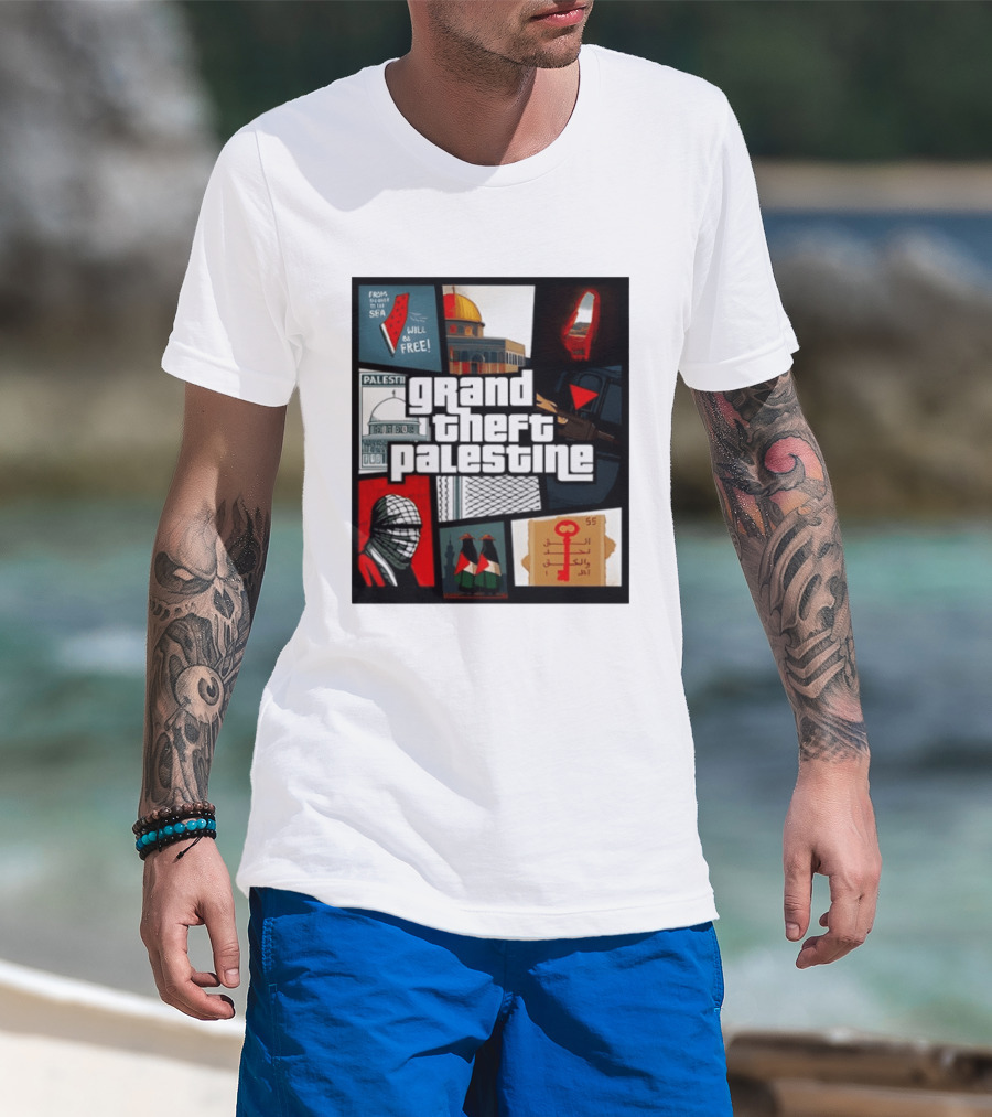 Grand Theft Palestine Dome Of The Rock Sea To Sea Free Palestine RPG Key 55 Flag Cover T-Shirt