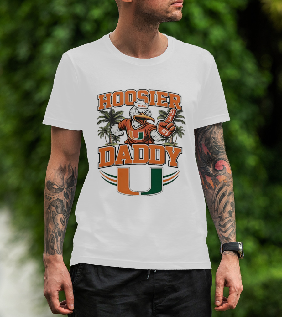 Miami Hurricanes Hoosier Daddy Sebastian The Ibis Number One Fan Palm Trees T-Shirt