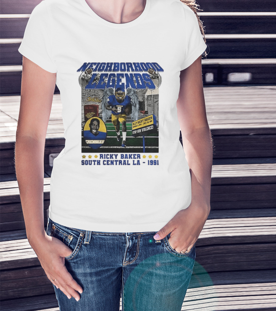 Neighborhood Legends Crenshaw Ricky Baker Stop Gun Violence South Central LA 1991 T-Shirt