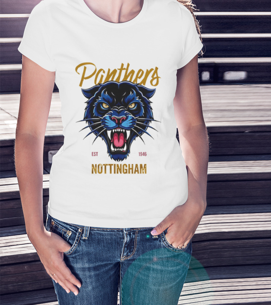 Panthers Nottingham Est 1946 Fierce Blue Panther Face Sports Team T-Shirt