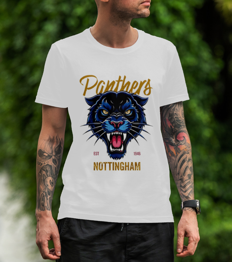 Panthers Nottingham Est 1946 Fierce Blue Panther Face Sports Team T-Shirt